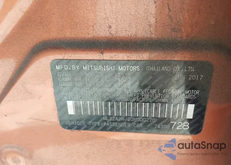 2018 Mitsubishi Mirage Es z USA, uszkodzony, nr VIN ML32A3HJ2JH000270